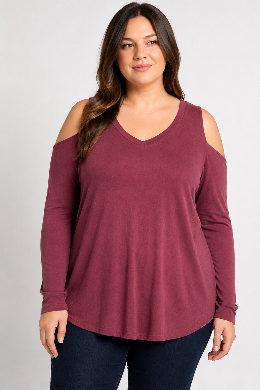 Love Ady Plus Cold Shoulder Top Mauve Pink Modal Blend Long Sleeve Size 0X NWT